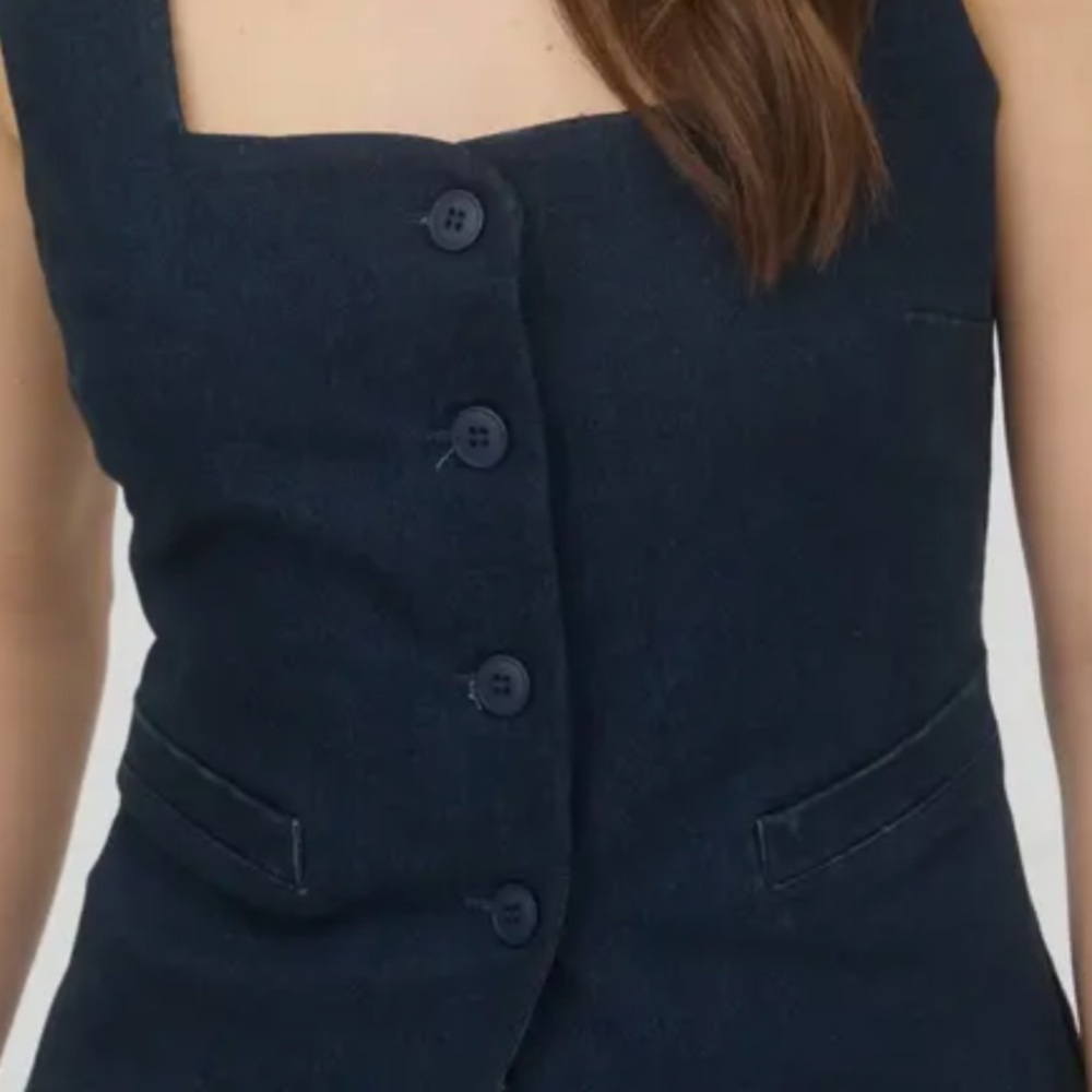 Nordstrom Navy Square-Neck Button Front Vest Tank - Picture 5 of 11